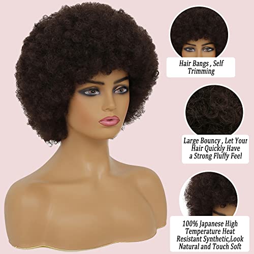 Amnenl Brown Afro Curly Wigs For Black Women 70S Afro Kinky Wigs Natural Looking Synthetic Hair Replacement Wigs For Daily Party Use #TOP2