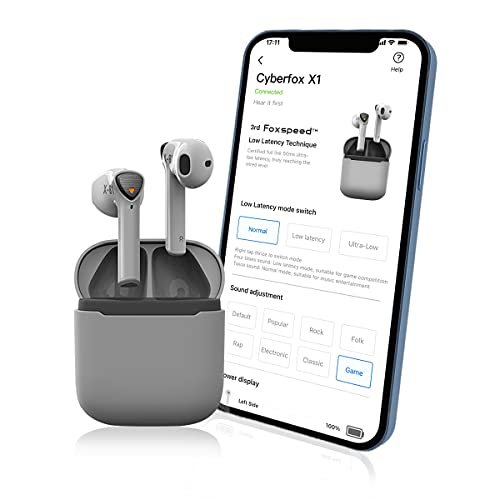 Flydigi Cyberfox X1 True Wireless 50ms Ultra-Low Latency Gaming Earbuds, 13.4mm Large Drivers-Active Noise Canceling, 30 Hours of Play Time, Gaming/Music/Sports Sweat-Proof Headphone (Grey)