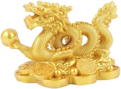 Mini estátua de dragão feng Shui em ouro chinês e estatuetas e es...