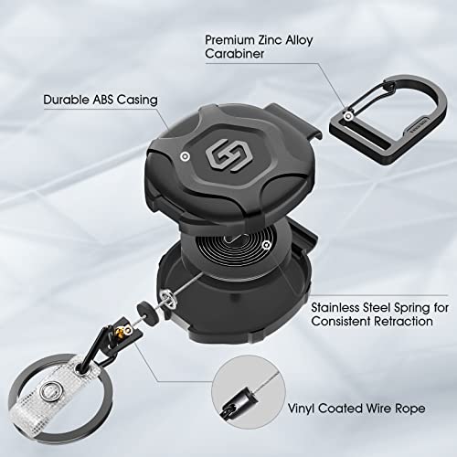 Holbgga 2 Pack Retractable Keychain,Heavy Duty Retractable Badge Holders,Tactical Id Badge Reel With 31.5" Retractable Cord,Multitool Carabiner Key Chain,8 Oz, Black #TOP2