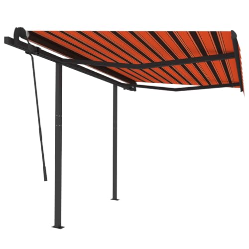 vidaXL Gelenkarmmarkise Automatisch mit Pfosten Markise Sonnenmarkise Balkonmarkise Sonnenschutz Sichtschutz Terrasse Garten 3,5x2,5m Orange Braun