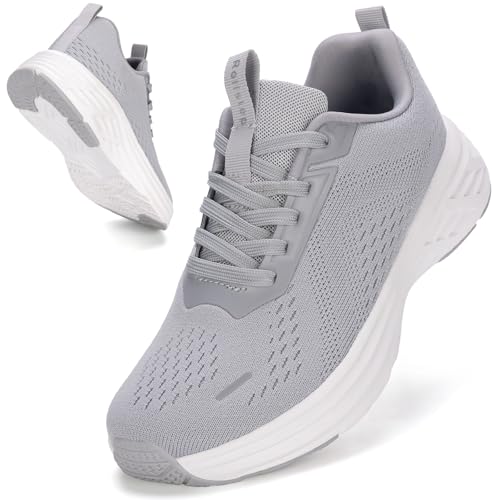 Rollstep Wide Toe Box Shoes Women Sneakers Extra Wide Width Arch Support Non-Slip Tennis Athletic Ultralight Running Shoes for Women Walking Diabetic Plantar Fasciitis Footwear Grey 40