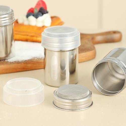 Puderzuckerstreuer, Kakaostreuer für Cappuccino, Edelstahl Mehlstreuer mit Deckel, Pulverstreuer Kaffee Zubehör für Heiße Schokolade Brotdekoration