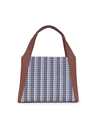 Image of ZOUK Printed Jute Handcrafted Vegan Leather Grey Women's Stylish Tote Bags | Trapezia Tote| Shoulder bag with double handle