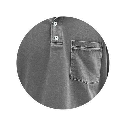 Men's Long Sleeve Polo Shirt Classic Fit Vintage Washed Pullover Shirts Casual Lapel Button Up Distressed Tee Top2