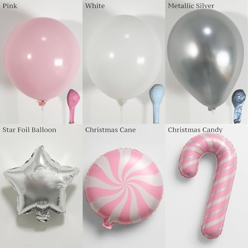 143Pcs Christmas Tree Balloon Arch Garland Kit with Pastel Pink White Metallic Silver Cane Candy Star Balloons for Christmas Party Decoration, Holiday Birthday Supplies, Xmas Garland - Image 4