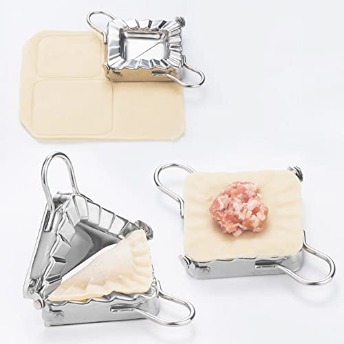 MGGi Triangle Shaped Ravioli Mold Pierogi Dumpling Maker, 3.7\'\' Stainless Steel Small Goya Empanada Press Mold, Mould Crimper, Wraper Dough Cutter - for Mini Pie Chinese Pastry, Silver
