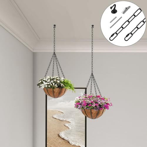 Image of 12 Ft Heavy Duty Hanging Chain Kit (Black) | with Connection Locks & Swag Ceiling Hooks for Lighting Fixture, Pendant, Lantern, Swag Lamp, Plant Basket, Bird Feeder
