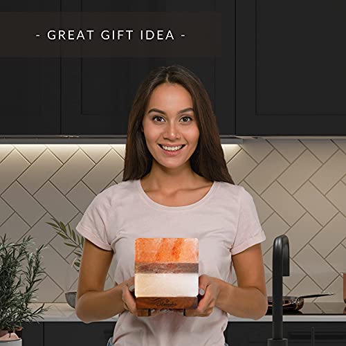 Monsalis Dual Illumination Salt Rock Lamp - Modern Square Pink White And Grey Design Of Salt Lamps With Dimmer, Adjustable Glow. 100% Real Large Himalayan Crystal Salt Night Light #TOP6