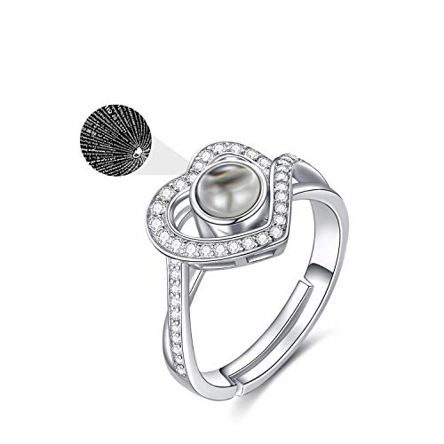 LONAGO 925 Sterling Silver I Love You 100 Language Heart Ring Engagement Ring for Women Couple Mother