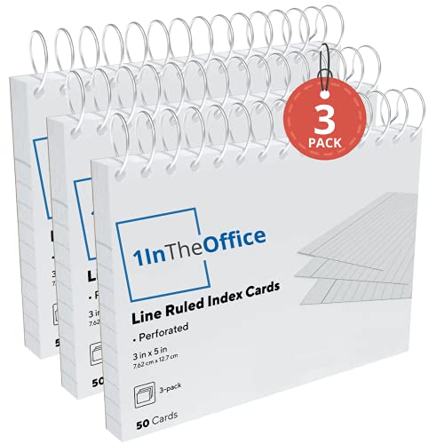 1InTheOffice Spiral Index Cards 3x5 Ruled, Spiral Bound, 50 White Cards/Spiral