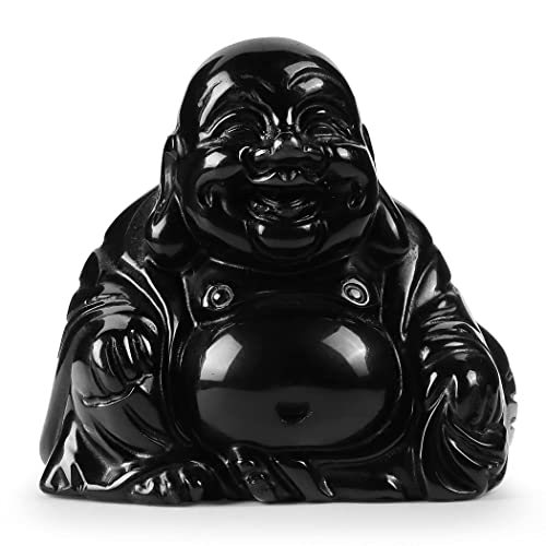 Estatua de Buda Feliz de Obsidiana Negra 2 Pulgadas