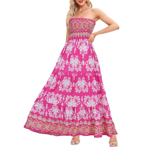 Image of Women's Summer Strapless Tube Top Maxi Dresses Off Shoulder Boho Beach Long Dress