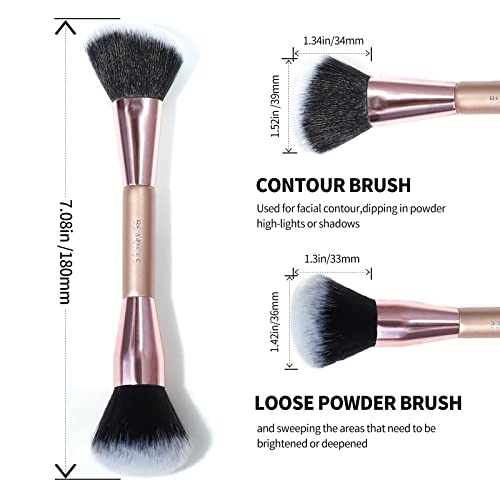 Contour Brushes For Makeup，Double Ended Foundation Makeup Brushes For Blending Liquid Powder Concealer Cream Cosmetics Blush Contour Brush #TOP2