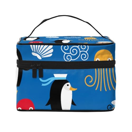 Beauty case organizer grande borsa per cosmetici con stampa di uova di Pasqua con cerniera per donne e truccatori quadrata portatile Tartaruga Pinguino Taglia unica