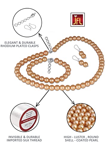 Image of JFL Combo Imitation 6mm Round Pearl Necklace Set Moti Mala Pearl Set With Earrings,Bracelet Handcrafted Jewellery for Less