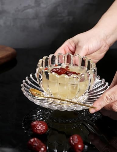 Image of WRINGO Glass Bowl for Kitchen Prep, Dessert, Dips, and Candy Dishes, Cake, Snack Serving Bowl and Plate Set of 2 Or Nut Bowls, and Microwave Safe Clear Glass Bowls for Storing Size 5 Inch (WR-01)