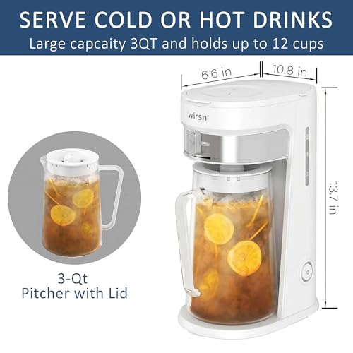 Image of wirsh Iced Tea Maker with 3QT Pitcher, Iced Coffee Maker with Strength Control and Reusable Filter, Perfect For Iced Coffee, Latte, Tea, Lemonade, Flavored Water,White
