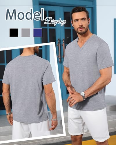 Neer 3 Pack Men's Big and Tall T-Shirts Casual V Neck Short Sleeve 30% Cotton Tee Shirt Summer Basic Soft Fitted Solid Tops2