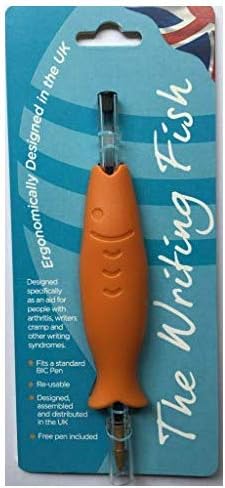 THE WRITING FISH. Grip ergonomically designed in the UK as an aid for people with arthritis, grip difficulties, writer's cramp and other writing syndromes. Black ink.