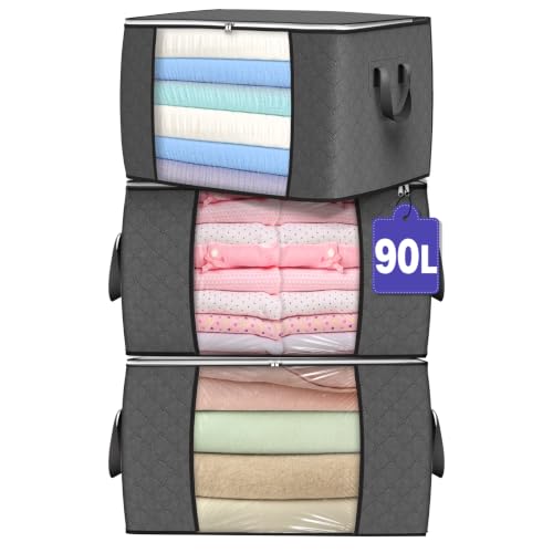 90L Large Storage Bags, 3 Pack Clothes Storage Bins Closet Organizers