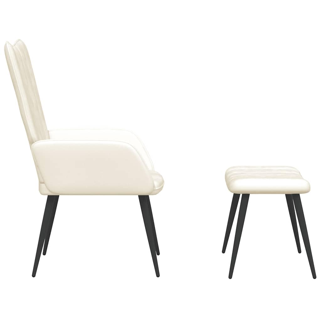 Poltrona relax con sgabello, in velluto, colore bianco crema, con struttura in acciaio, moderna poltrona relax con poggiapiedi, poltrona singola imbottita per soggiorno e camera da letto