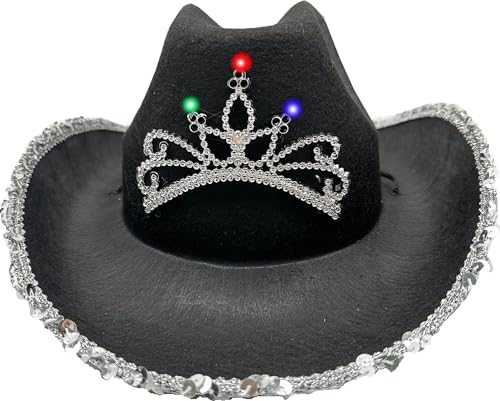Studio Halloween Adult's Black Cowboy Hat With Light Up Tiara And Sequin Trim