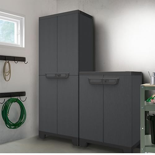 Terry - Ardesia 680, Schrank mit 2 Türen, 1 verstellbarem Regalboden, Steinoptik-Finish, für überdachten Innen- und Außenbereich, 68x39x93,5 cm