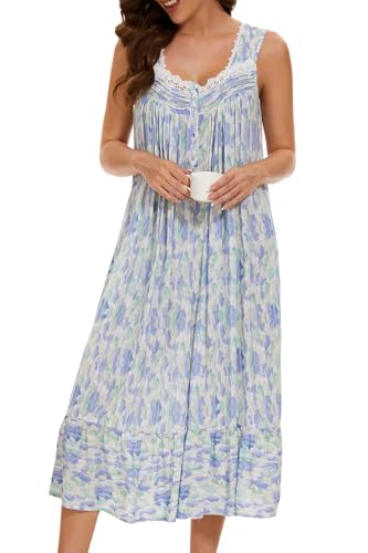 Image of AVIIER Cotton Nightgowns for Women Sleeveless House Dress Ladies Long Nightdress with Pockets S-XXL