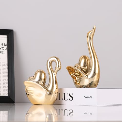 Figuras Decorativas de Cisnes de Cerámica Doradas miniatura 4