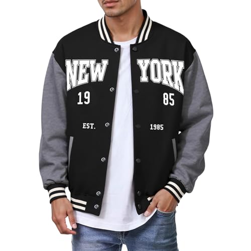 Celanisai Chaqueta de Béisbol para Hombre, Sudadera Universitaria con Bordado New York, Chaqueta Bomber, Talla XL, Color Negro