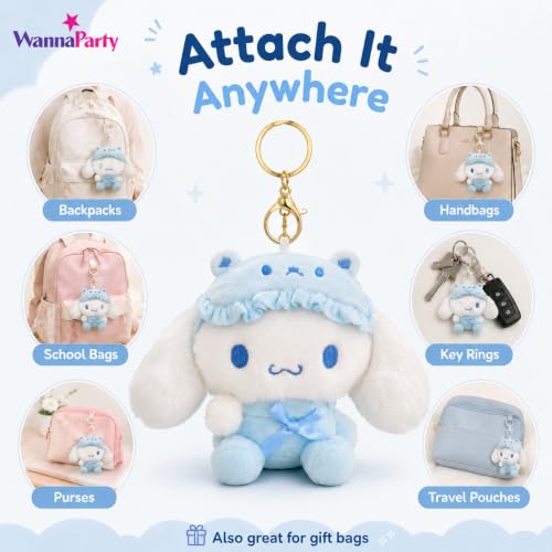 Image of Wanna Party Cute Blue Puppy Plush Keychain, Soft Kawaii Stuffed Toy Bag Charm with Metal Key Ring