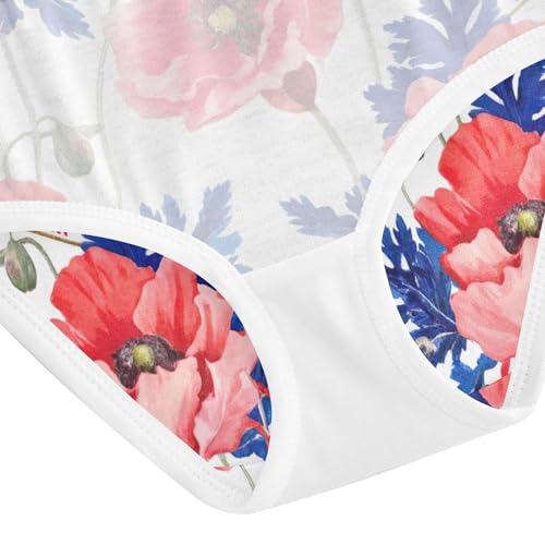 Flower Toddler Girls Underwear 2t Cotton Little Girl Panties Red Poppies Blue Leaves Briefs Kids Undies 5