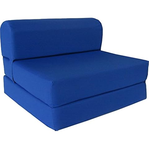 D&D Futon Furniture Royal Blue Sleeper Chair Folding Foam Bed Sized 6" Thick X 32" Wide X 70" Long, Studio Guest Foldable Chair Beds, Foam Sofa, Couch Cover