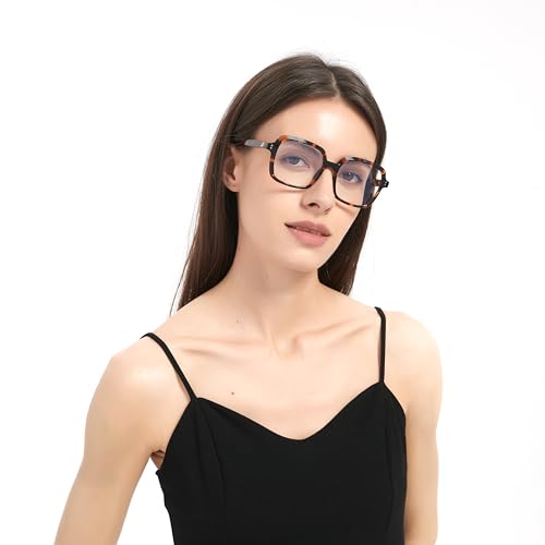 Image of Oversized Blue Light Blocking Glasses for Women and Men, Square Frame Computer Gaming Glasses Anti Glare & UV RF6215