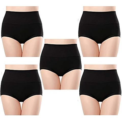 Anntry Ladies Comfort Cotton Underwear 5 Pack High Waist Briefs Tummy Control Stretch Panties Underpants for Womens (Balck-1, XXL) Cover