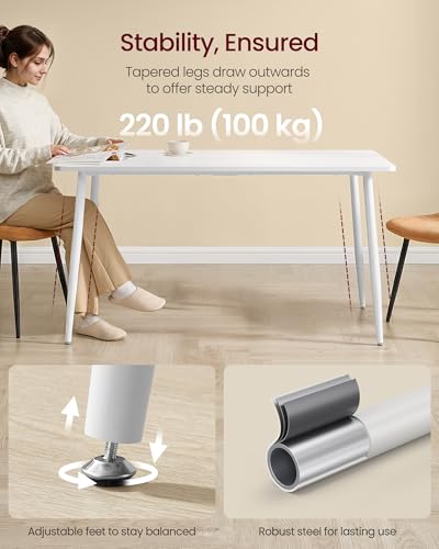 Image of VASAGLE 55.1 inch Dining Table for 4-6 People, Modern Kitchen Table, Heat-Resistant Tabletop, Quick Assembly, for Dining Room, Snow White, Island Collection UKDT100W101S