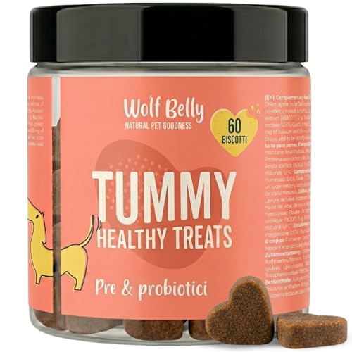 Wolf Belly – Prebiotici e Probiotici per Cani (60 Biscotti al Gusto Fegato) con Fibra Naturale e Olio di Salmone | Supporto all’Equilibrio Intestinale Quotidiano – Prodotto in Europa
