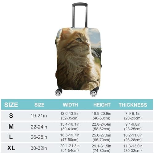 Cat Sitting in Green Field Luggage Cover, Washable Elastic Suitcase Cover Protector Fit 18-32 Inch Luggage2