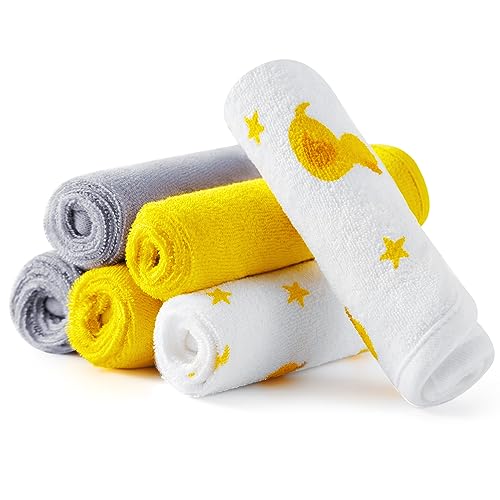 Image of SYNPOS Muslin Baby Washcloths, Soft Absorbent Towel, 6 Pack Newborn Bath Face Towel, Natural Reusable Baby Wipes for Sensitive Skin, Baby Registry as Shower, 9"x9"