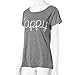 WensLTD Women Gray Loose Happy Printing Short T-Shirt (L)