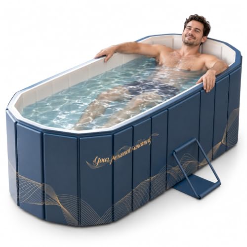 Extra Large Foldable Bathtub for Adults, 59.1”Portable Bathtub with Dual Drainage, Freestanding Soaking Tub for Shower Stall, Collapsible Adult Bath Tub for Small Bathroom, Apartment, Home Spa (Blue)
