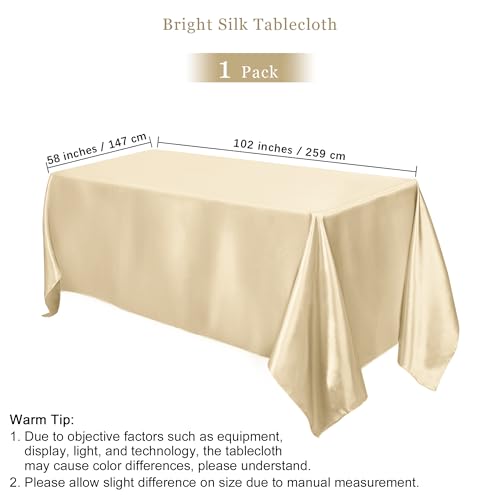 Image of TURSTIN 1 Pack Champagne Satin Tablecloth 102 x 58'' Overlay Table Cover