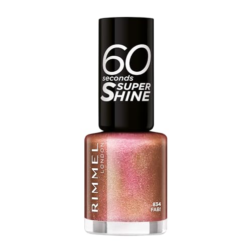 Rimmel 60 Seconds Super Shine Nail Polish Quick-Dry Nail Polish Ultra-Shiny Finish Easy to Apply Vibrant Colour Long-Wearing Clean and Improved Formula Vegan 8ml