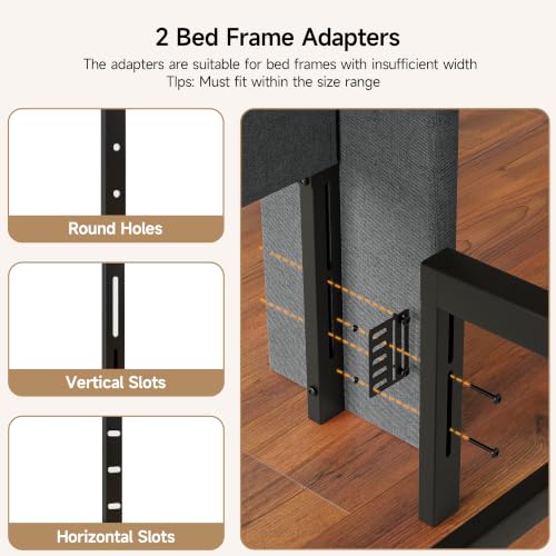 Image of Queen Size Headboard with Charging Station, Wingback Ergonomic Headboards | Wingback Upholstered Bed Head Board with Storage Pocket, Sturdy Stable Solid Wood Headboard, Bed Frame Adapters, Dark Grey