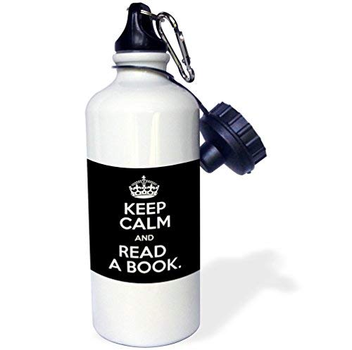 Wasserflasche mit Aufschrift „Keep Calm and Read a Book“, 53,3 ml, Edelstahl, Weiß