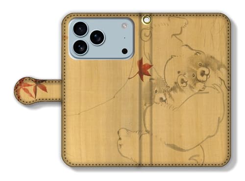 手帳型 iPhone17 Pro互換 スマホケース 【世界の名画】 長沢芦雪 ☆日本画☆ 風景画 動物画 アート 絵画 芸術 日本 和 和風 伝統 (紅葉狗子図)