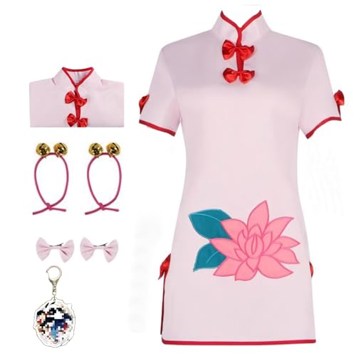 HOJZEMSD Anime Ranma 1/2 cosplay Costume Chinese-style Short Cheongsam Dress Set Perfect for Halloween Party (Pink, X-Large)