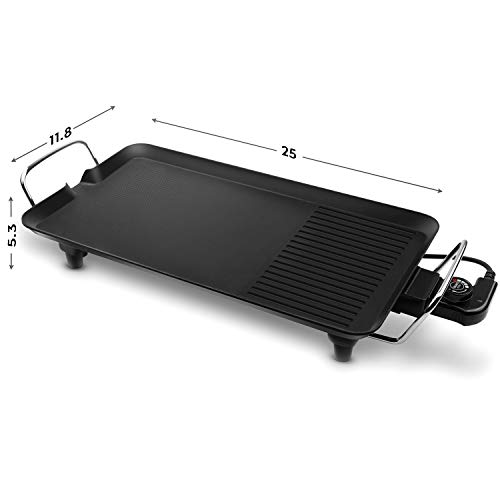 Everyday Nonstick,Electric Griddle,Grill,Suitable for Pancakes,Burgers,Eggs,Healthy-Eco,Non-stick Coating,Hassle-Free Clean Up,25in,black