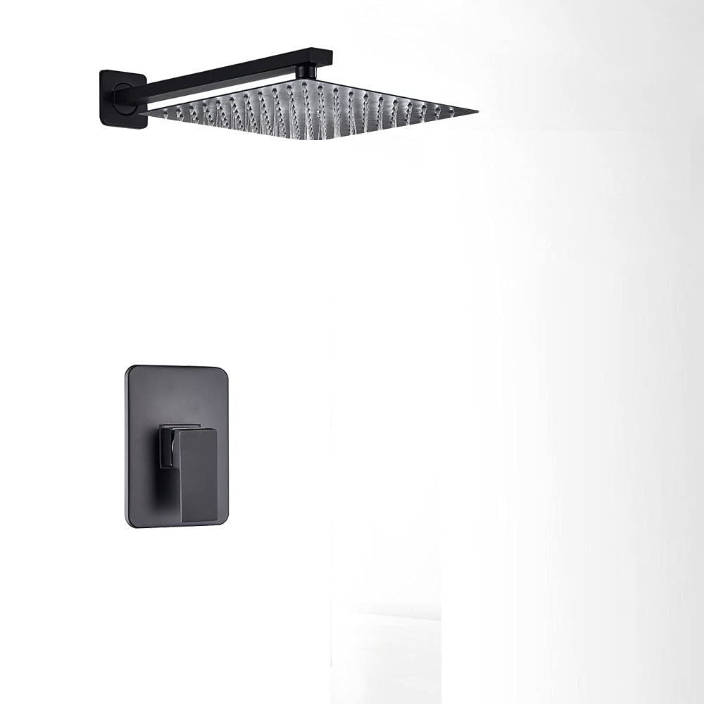 Ensemble de douche noir avec mitigeur de douche mural 10 pouces et bec de bain rotatif